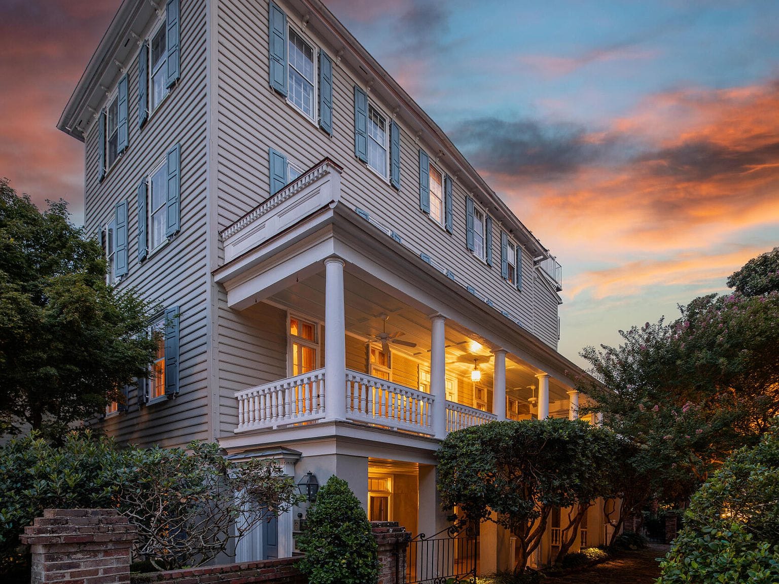 historic Charleston residence at dusk